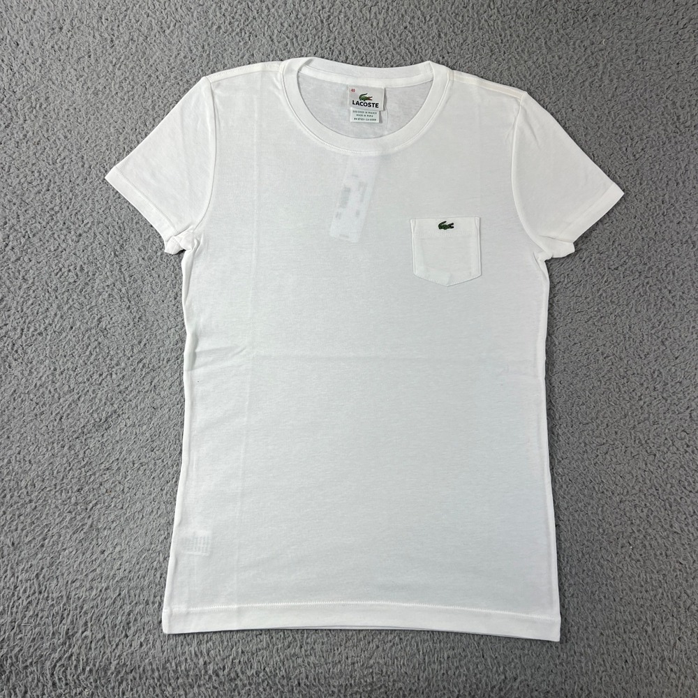 Lacoste Pocket T-Shirt Women US Size M (EU/8) White Short Sleeve Crew Neck NWT